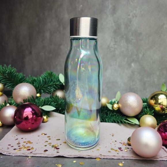 Starbucks Holiday 2019 Iridescent Glass Water Bottle Spain Rainbow EUC - Picture 3 of 4